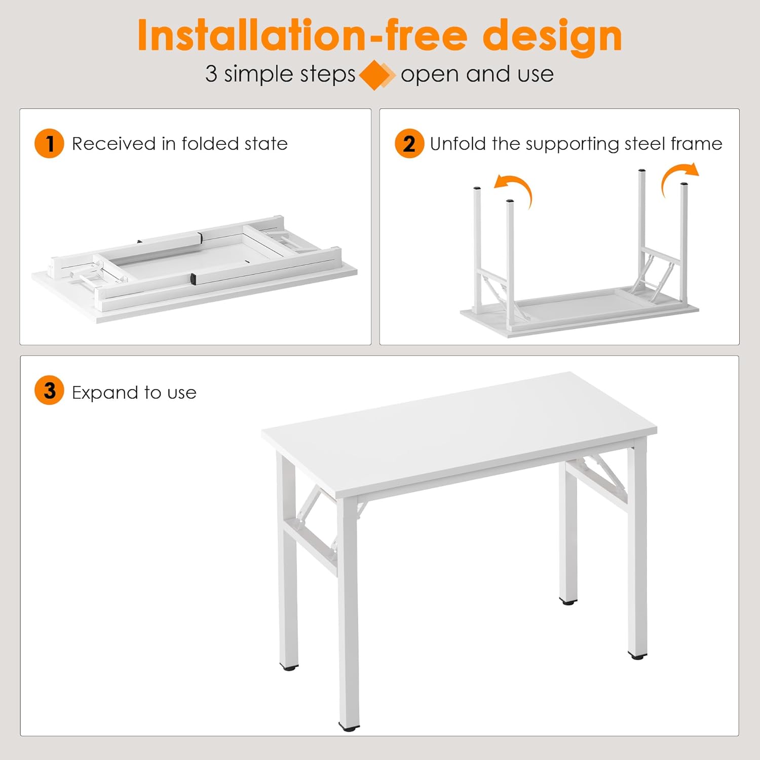 Need Folding Computer Desk - 31.5 Inch Foldable Office Writing Work Study Kids Student Teacher Home Bedroom Table, White